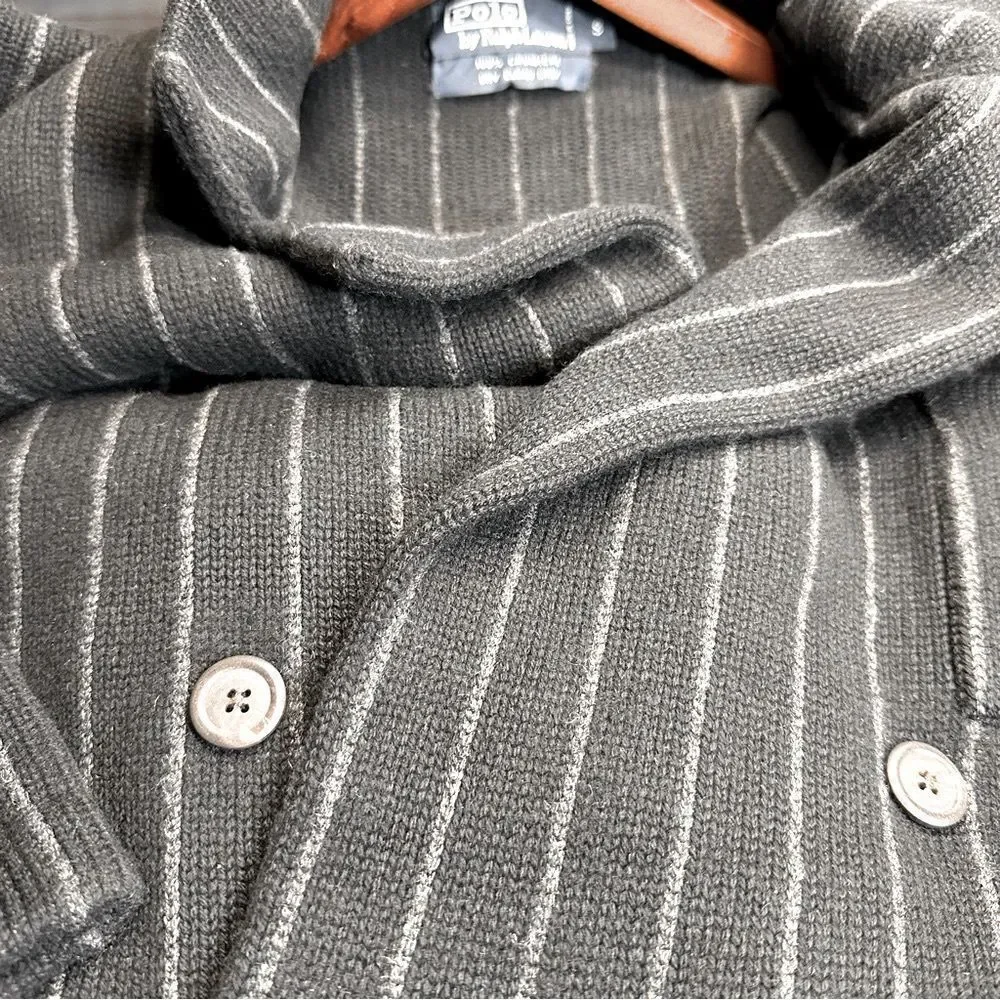 Vtg Polo Ralph Lauren Chalk Stripe Cashmere Double Breasted Blazer Knit Cardigan
